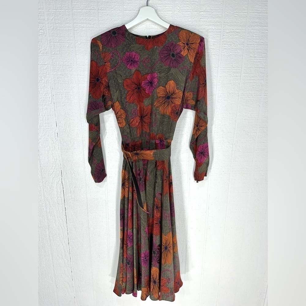 Raul Blanco silk floral belted midi dress a line size  8